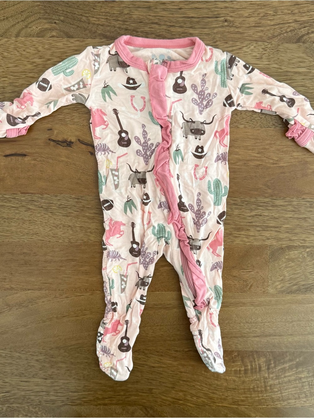 KicKee Pants Pink Western Cowgirl Footed Pajamas - Size Newborn
